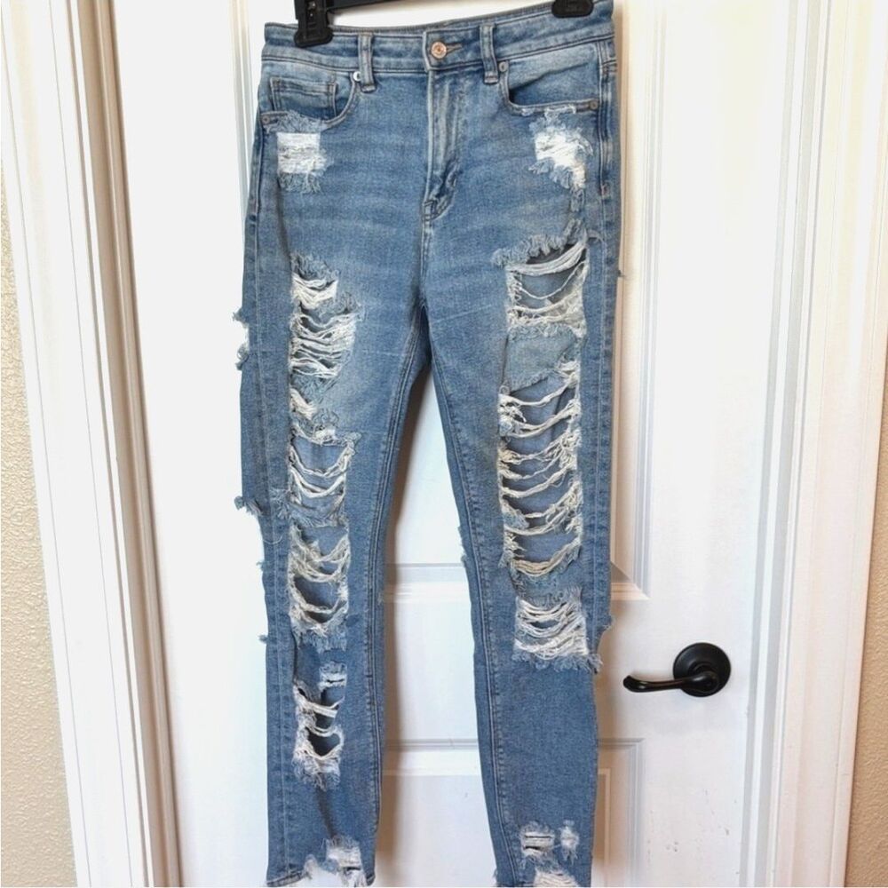 American Eagle Destroyed Mom Jeans Womens Size 2 Stretch Grunge 5 Pocket Light